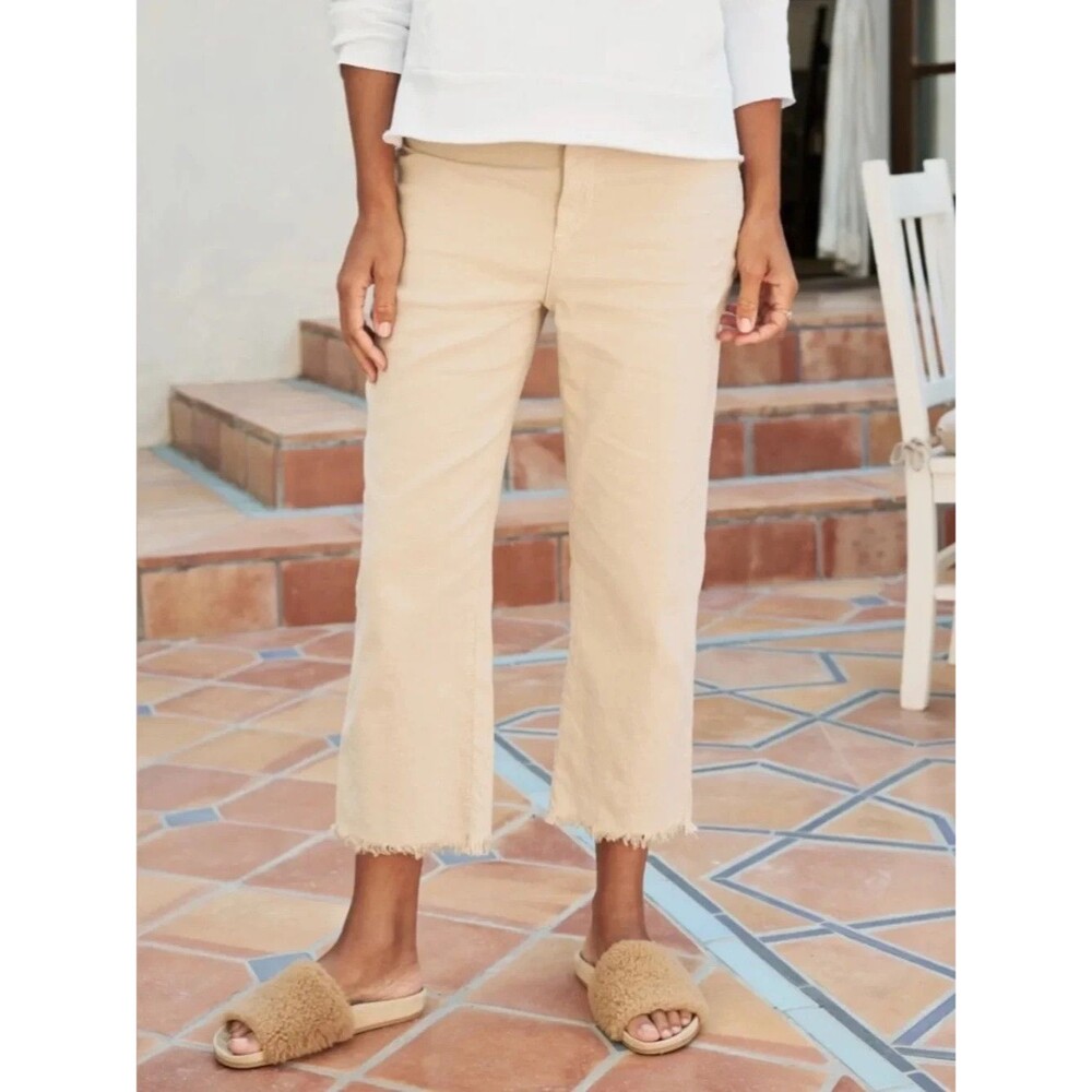 Frank & Eileen Kinsale Pants Size 4 Beige Linen Cotton High Rise Raw Hem